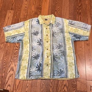 Tommy Bahama Men's Relax Vertical Stripe Floral Print Linen Loop Neck Size XL
